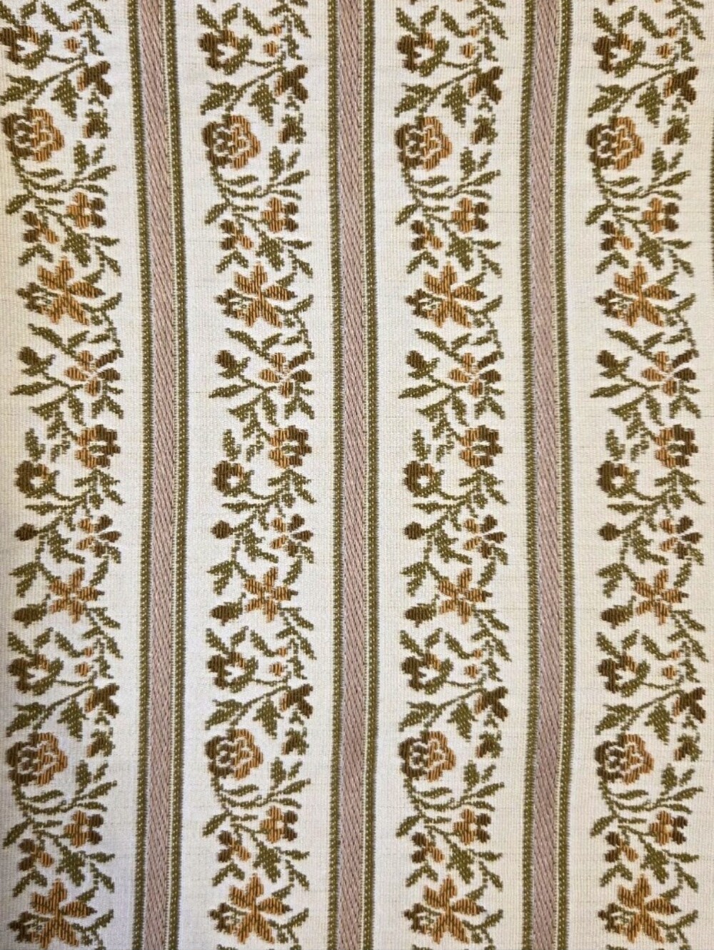 Vintage Woven Jacquard Upholstery Fabric Floral Stripe Fringe 3 Yards x 55"